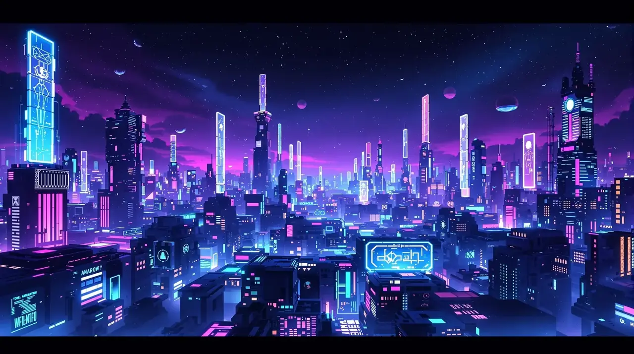 樱花动漫 AI动态漫剧霓虹科技都市背景